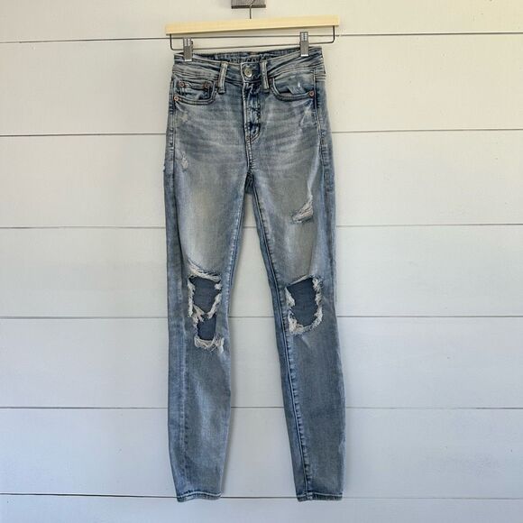 American Eagle Women’s Jeggings Size 2 Regular Distressed - Picture 1 of 6